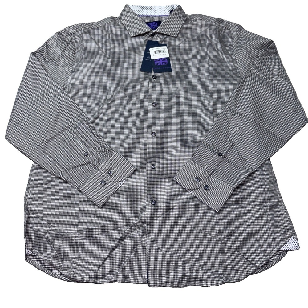 Michelsons of London Black White Micro‎ Houndstooth Gingham Check Shirt XL NWT